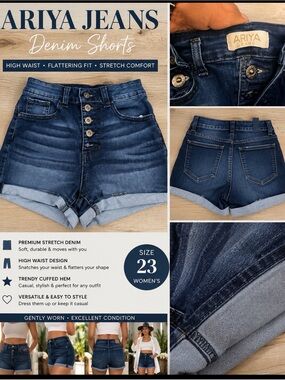 Ariya Midwash High-Rise Cuffed Denim Shorts